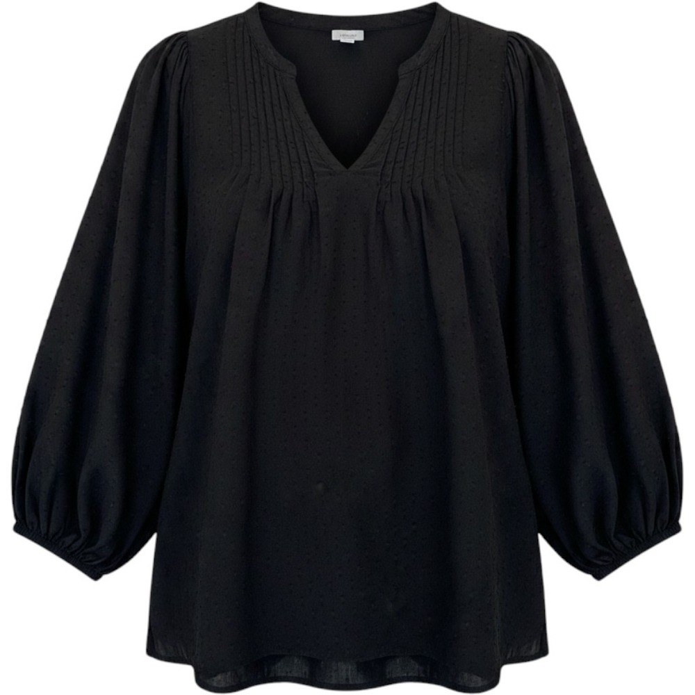 Old Navy Black Clip Dot Pintuck V-Neck Puff Sleeve Blouse Top Large